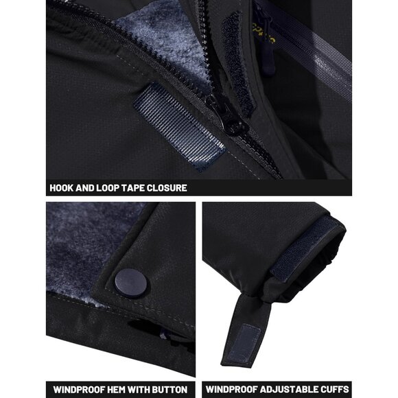 Men's #215 Black Winter Ski Jacket Water Resistant Fleece Hooded Parka - Picture 7 of 7